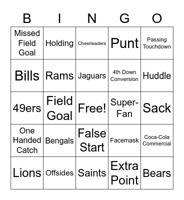 GAME DAY BINGO Card