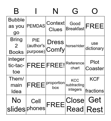 STAAR Bingo Card