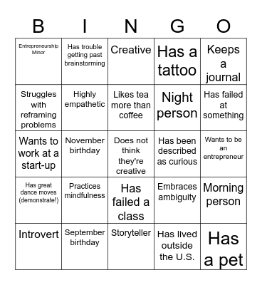 Bingo Challenge Bingo Card