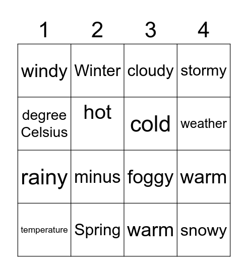 Seasons & Weather Bingo Card
