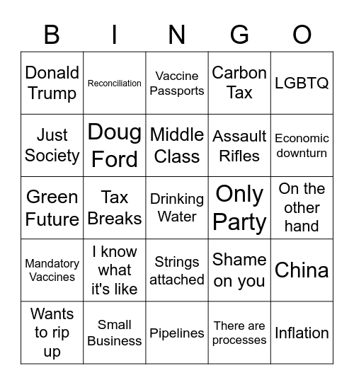 Five Horns 2021 Debate Bingo Card