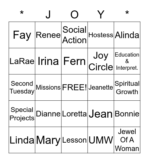 Joy Circle Bingo Card