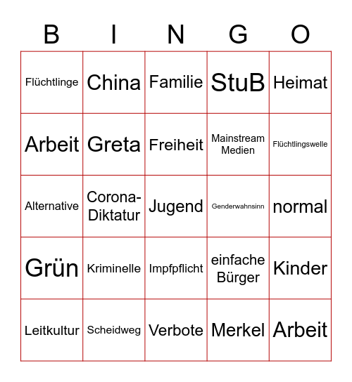 Bingo Abend mit der AfD Bingo Card