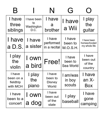 People Scavenger Hunt! Bingo Card