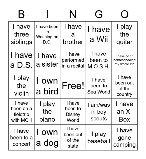 People Scavenger Hunt! Bingo Card