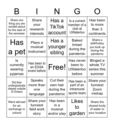 Icebreaker Bingo Card