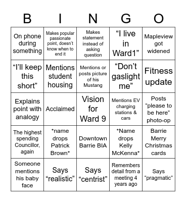 Sergio Bingo Card