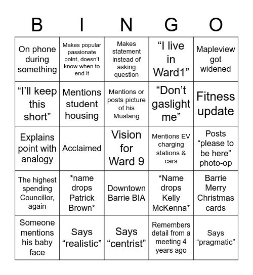 Sergio Bingo Card