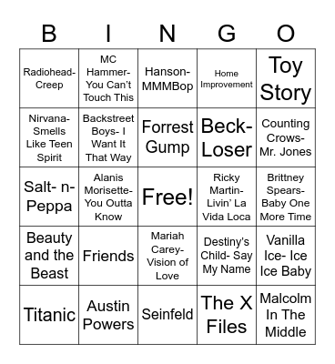 Total-Quiz.com presents Radio Bingo: Remember the 90's Bingo Card