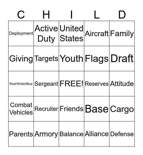 Month of the Military Child Bingo Card