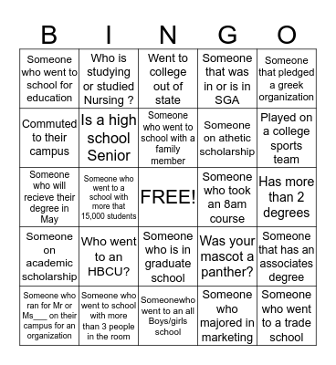 TCWW Collegiate Weekend 2015 Bingo Card