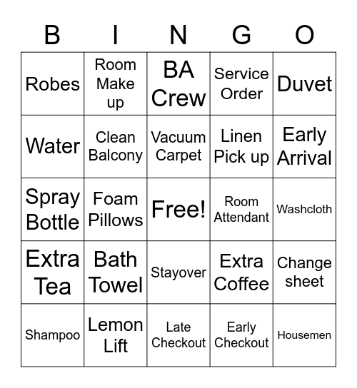 Housekeeping BINGO! Bingo Card