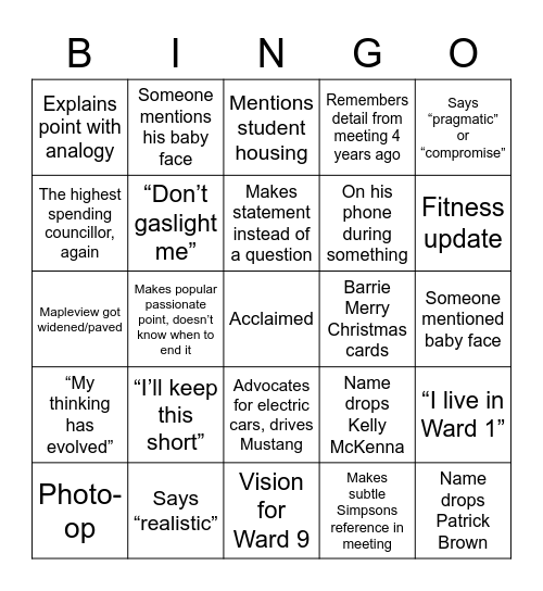 Sergio Bingo Card