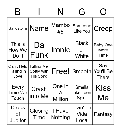 90's Bingo Card