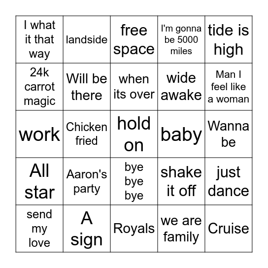 Music Bingo Card