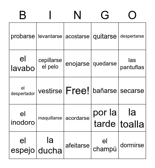 Capítulo 1 Vocabulary (Sp2) Bingo Card