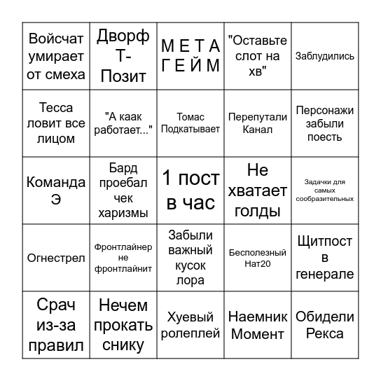 Эбвелл Бинго Bingo Card