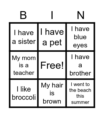 ALL about ME!! Bingo Card