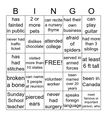 Schweitzer Bingo Card