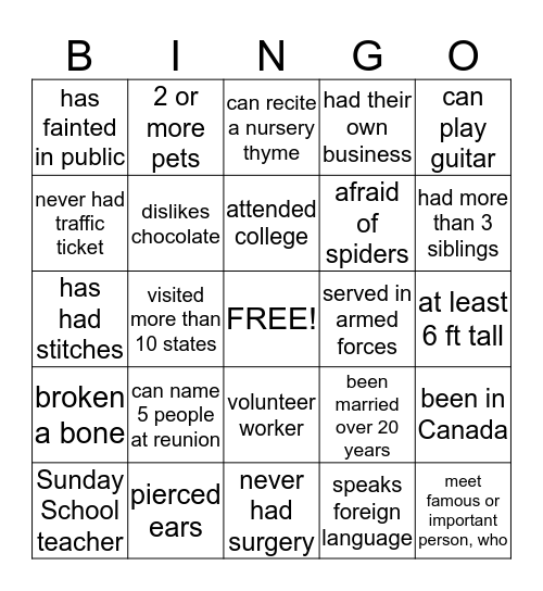 Schweitzer Bingo Card