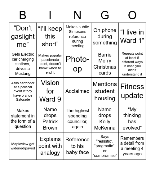 Sergio Bingo Card