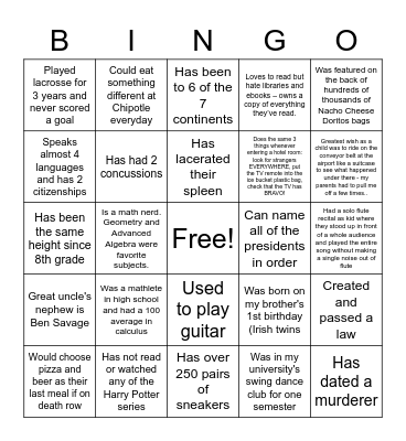 Getting to know Clear uS Bingo Card