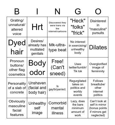 Tranny bingo! Bingo Card