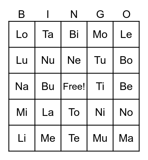 Short vowel blends Bingo Card