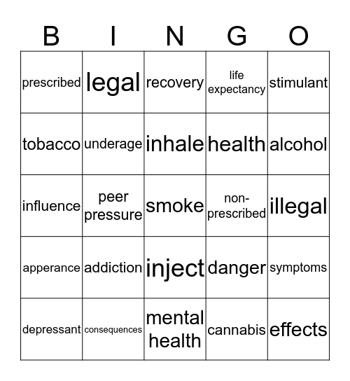 EDUCATE KNOW YOUR FATE, DRUGS Bingo Card