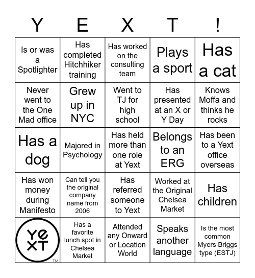Find a Yexter who... Bingo Card