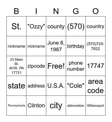 LS Vocabulary List #1 Bingo Card