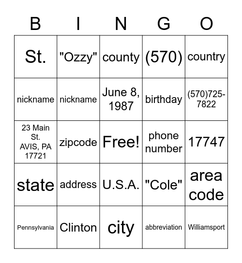 LS Vocabulary List #1 Bingo Card
