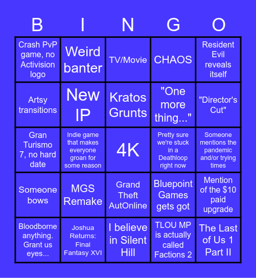 PS Showcase Bingo Card