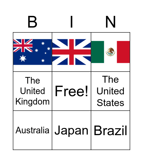 Flags Bingo Card