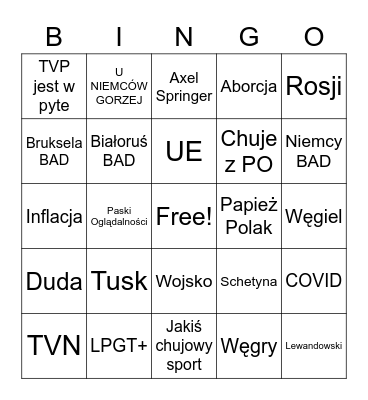 TVP Bingo Card