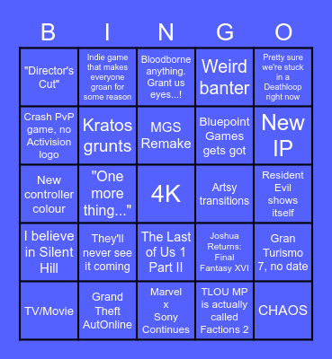 PS Showcase Bingo Card