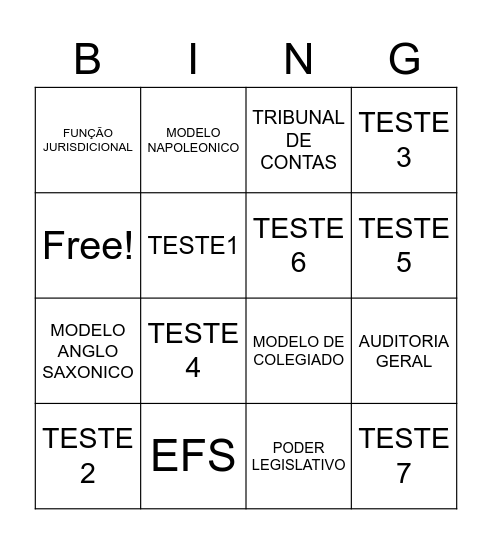 TESTE Bingo Card