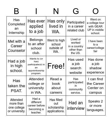 GEAR UP Bingo Card