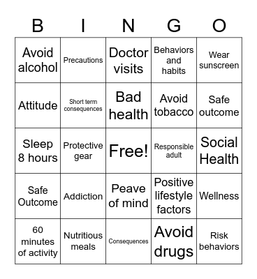 Taking Responsibility for Your Health Bingo Card