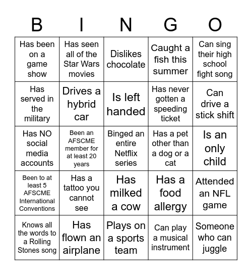 AFSCME Council 9 BINGO Card