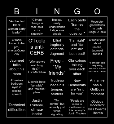 2021 Debate Bingo Card