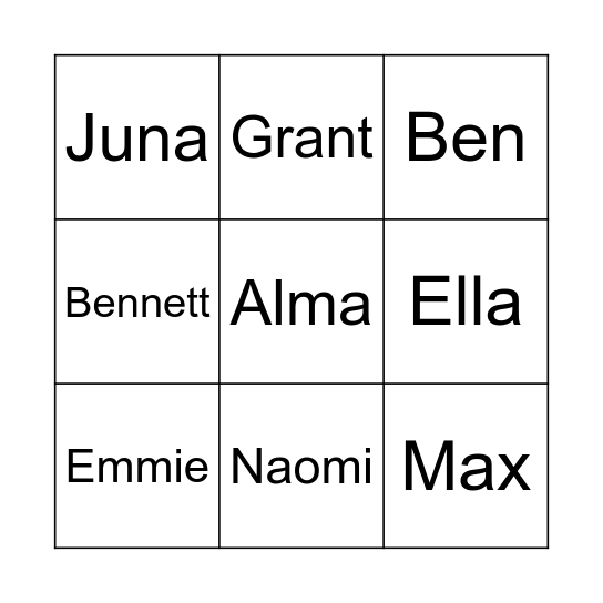 Bingo Name Game Bingo Card