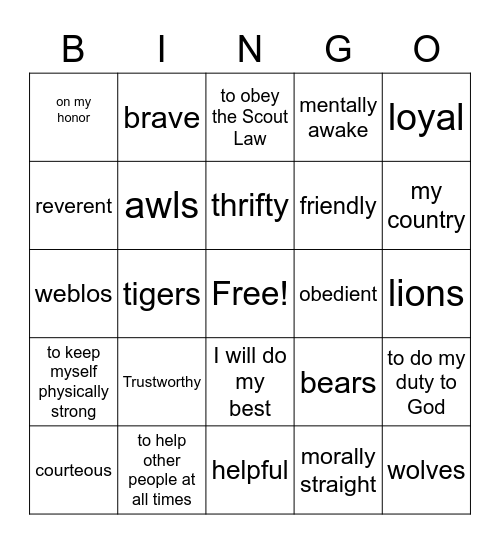 Wolves Bingo Card