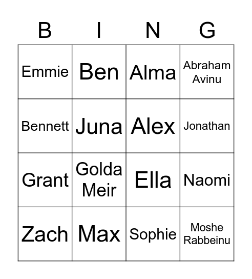 Name Game Bingo Card