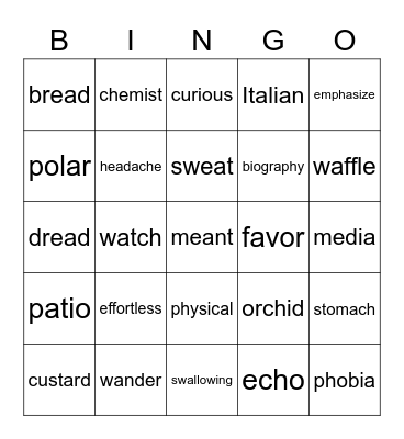 4th/5th Tricky Spellings Bingo Card
