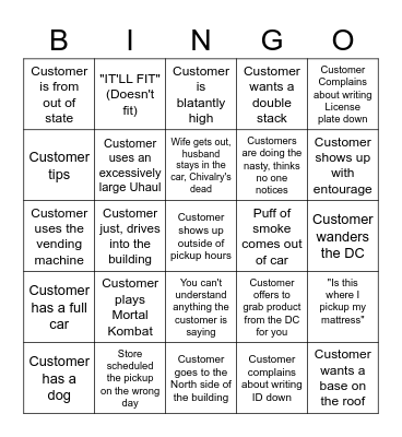 Pickup bingo Card