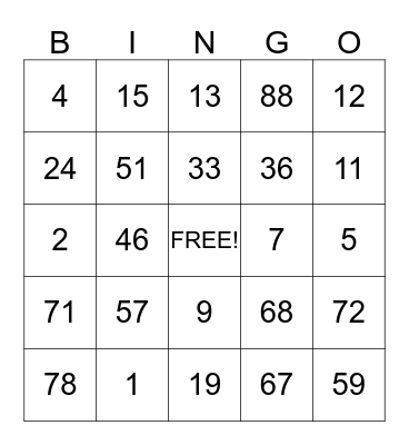 Number Bingo Card