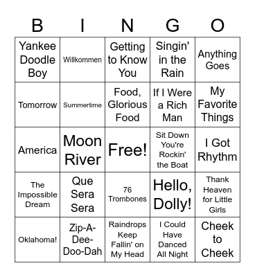 Musical Bingo Card