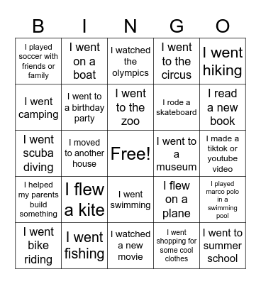 What Did You Do This Summer? (2-3) Bingo Card