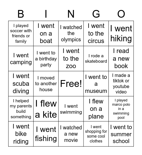 What Did You Do This Summer? (2-3) Bingo Card